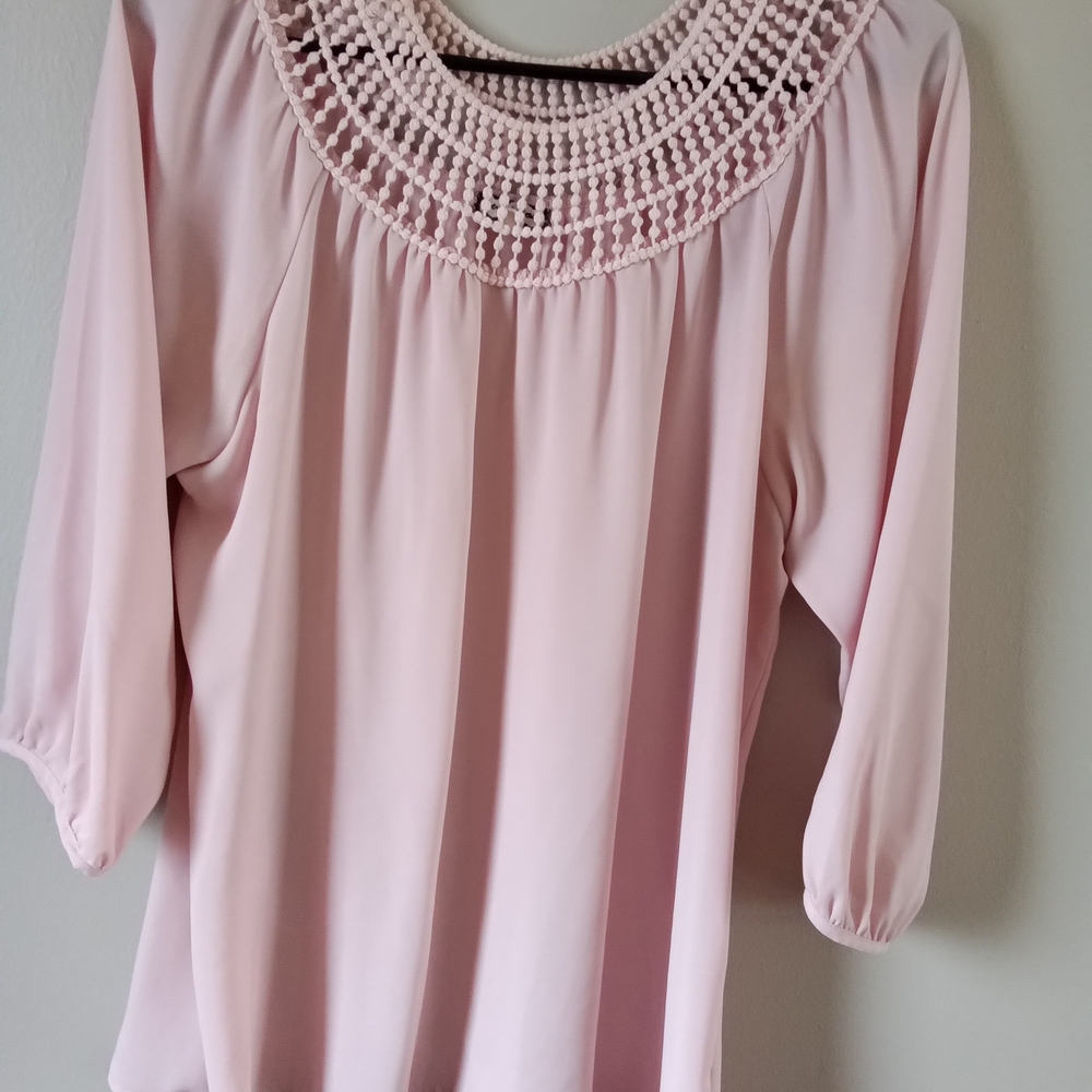 Eyeshadow Blush Pink Crochet Neck Blouse